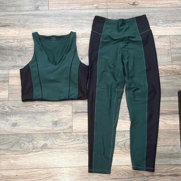 YPB Pants - Women’s Two-Piece Green & Black Active Leggings Set